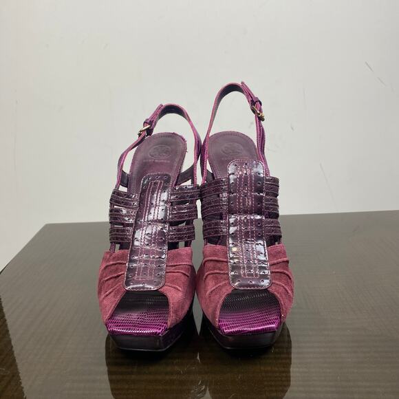 Tory Burch Burgundy Suede Slingback Block Platform Heels Women's 9.5M - Picture 2 of 11
